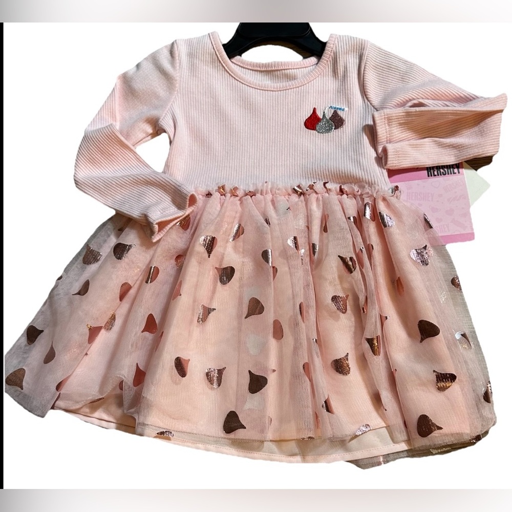 Hersheys Girls Pink Ribbed Dress-Sz 18 Months - Full Of Kisses - New